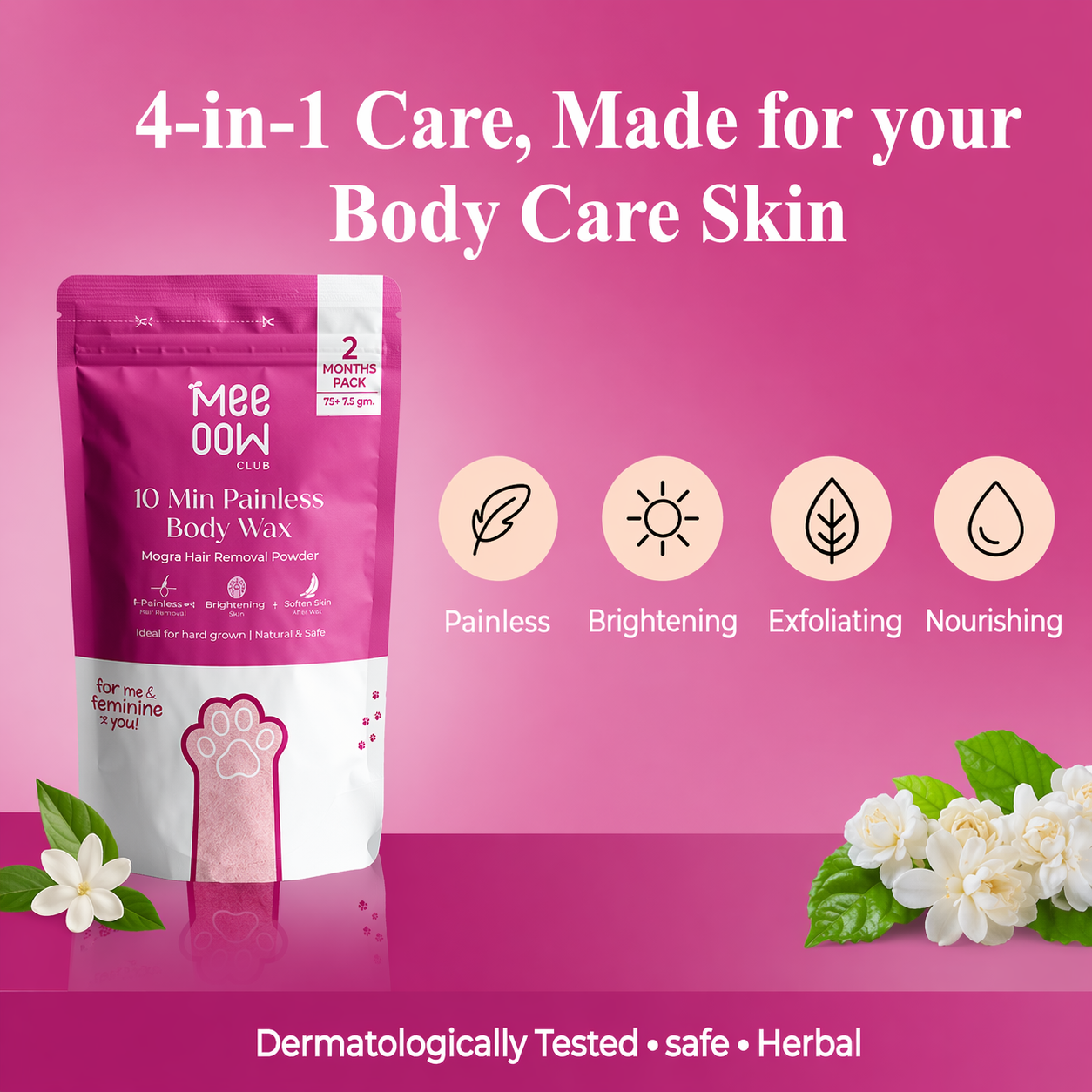 10 Min Painless Body Wax Powder - Instant Hair Removal Powder for Smooth Skin at Home